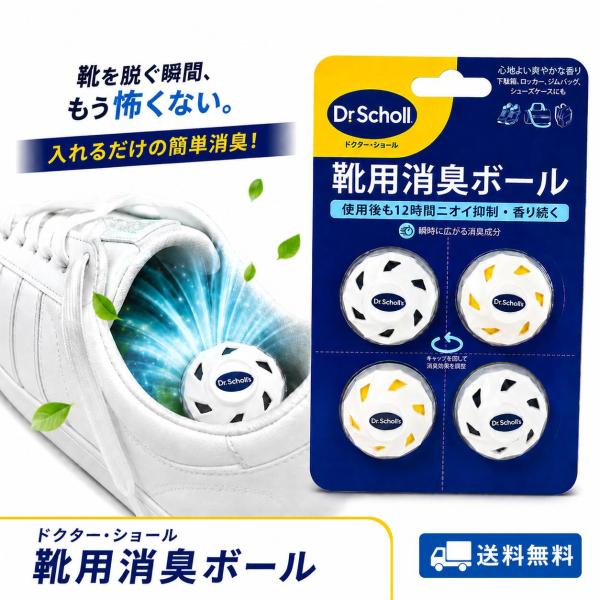 ドクターショール 靴用消臭ボール 4個入り Dr.Scholl 靴 消臭 消臭剤 消臭ボール 置き型 シューズケア フットケア 革靴 ビジネスシューズ スニーカー ブーツ