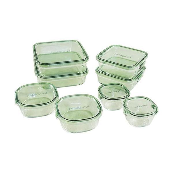 他サイト： イワキ PS-PRN-8G  パック&amp;レンジ 角型 8点セット 耐熱ガラス 保存容器 グリーン iwakiの商品画像