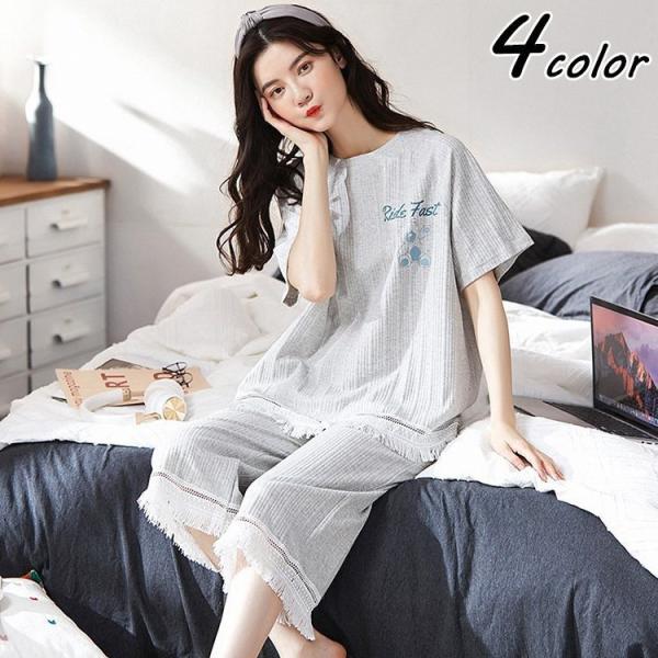 パジャマ ルームウェア レディース 春夏 半袖 パジャマ 綿ルームウェア 大きいサイズ 可愛い レース 七分丈パンツ上下セット パジャマ 寝間き 部屋着 女性 楽天最安値に挑戦