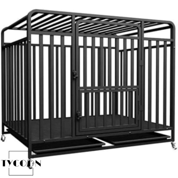 犬用 ペットケージ 金属製 ペットケージ カゴ ドッグクレート 大型犬 中型犬 ノイズ防止 4輪 錆びにくい キャスター付き 角パイプ 錆防止 組み立て 折りたたみ式