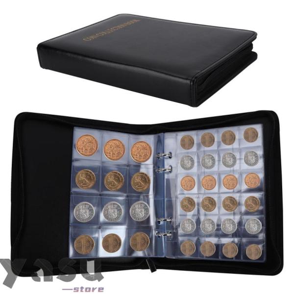20ページ、合計360セル(240枚3*3cm+120枚4*4.5cm)20ページ、合計480セル(480枚3*3cm)コインアルバム コイン収納 480枚収納可能 バインダー式 ファスナー付き コイン アルバム コレクション ホルダー 収...