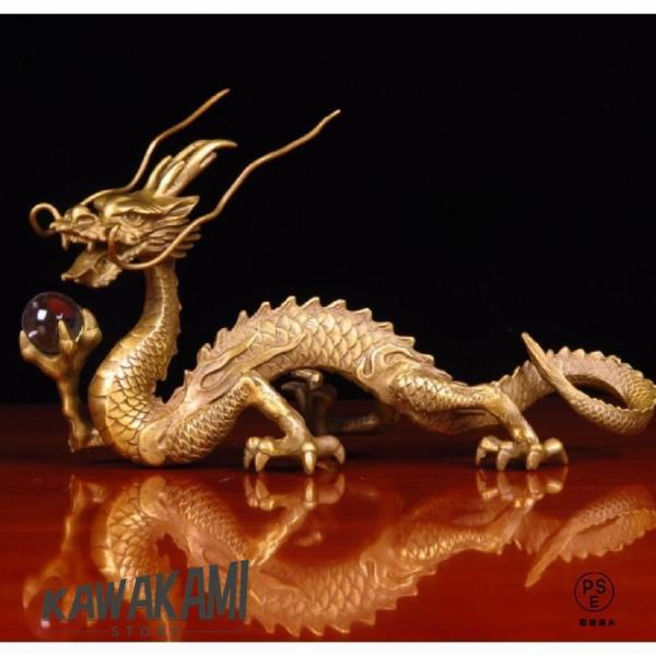 龍の置物 龍 置物 長髭 右手に水晶を持つ龍 金運 開運グッズ クリスタル 五本爪 竜 真鍮 ブロンズゴールド ドラゴン 風水 アイテム SALE特集