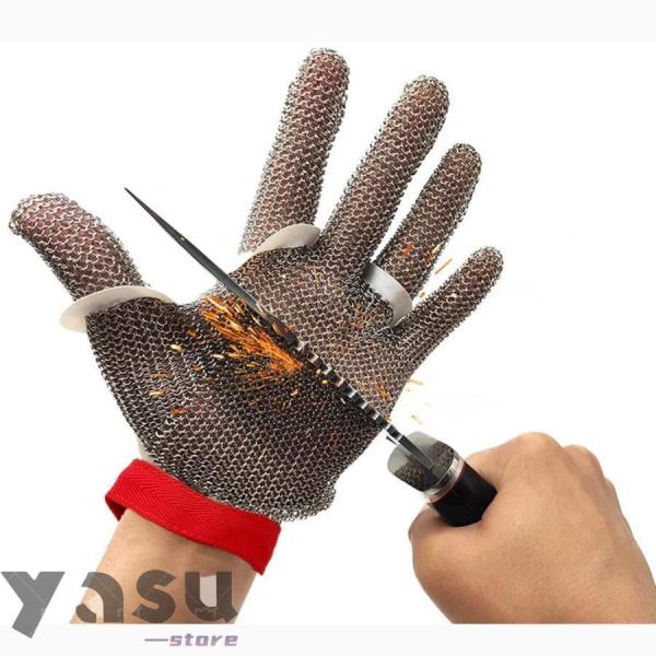 防刃軍手 ステンレスメッシュチェーンメイルグローブ耐カット手袋、カキの殻むき/魚の切り身の加工/マンドリンのスライス/肉の切断用の耐切断性手袋 耐切創手袋