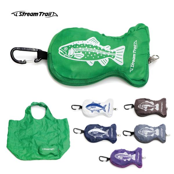エコバッグ 折りたたみ コンパクト おしゃれ ナイロン カラビナ付き 軽い 釣り 魚 ストリームトレイル Stream Trail ECO FISH