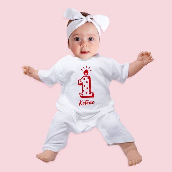 名入れ ロンパース 男の子 女の子 子供服 キッズ ベビー 赤ちゃん 1歳 1ヶ月 ナンバーキャンドル 誕生日 お祝い 出産祝い プレゼント ギフト おしゃれ かわいい