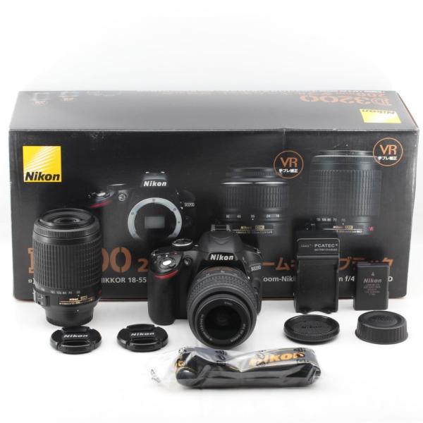 Nikon デジタル一眼レフカメラ D3200 200mmダブルズームキット 18-55mm/55-200mm付属 ブラック D3200WZ200BK