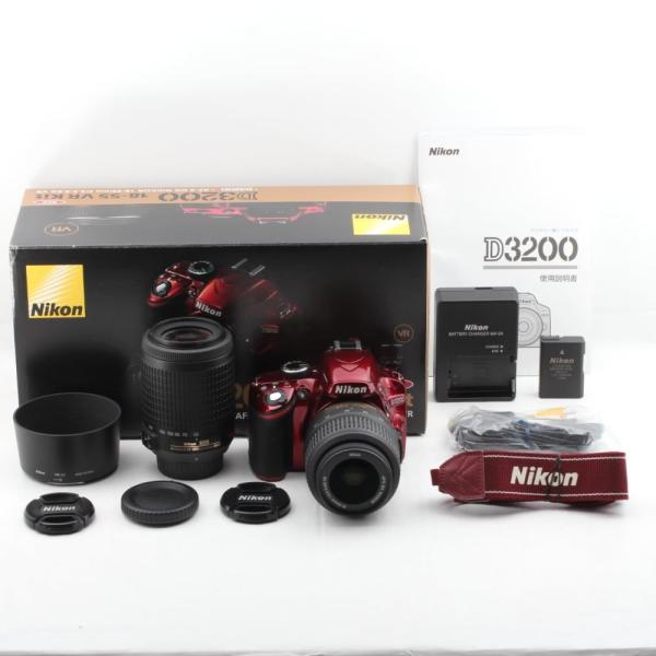 Nikon デジタル一眼レフカメラ D3200 200mmダブルズームキット 18-55mm/55-200mm付属 レッド D3200WZ200RD