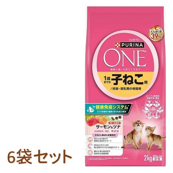 訳あり価格 賞味期限 2026.9まで！6袋セット 子猫 サーモン ＆ ツナ こねこ ピュリナ ワン 1歳までの子ねこ用/妊娠・授乳期の母猫用 2kg(500gx4袋入)