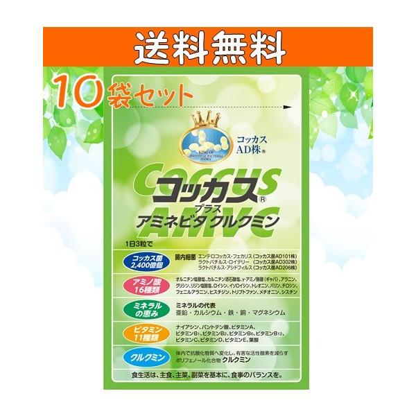 腸活　善玉菌　サプリメント　コッカス　プラス　アミネ　ビタクルクミン　3袋 コッカスプラスアミネビタクルクミン90粒入り 10袋セット 腸内フローラ