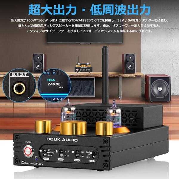 Douk Audio X1 GE5654 Bluetooth 5.0 真空管アンプ MM フォノアンプ ターンテーブル用 320W APTX