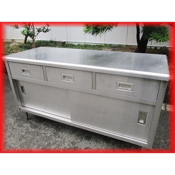 調理台 キャビネット 盛付台 引出し付 業務用 ステンレス 1500×600mm 中古 厨房用品 店舗 大阪発 No.695g