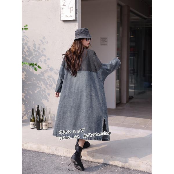 ロングコート レディース デニムコート 長袖 春コート vネックコート