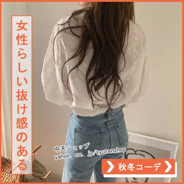 ブラウス 長袖 秋 秋服 レディース レース トップス 韓国風 きれいめ 