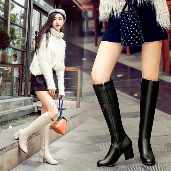 ロングブーツブーツロング レディースブーツチャンキーヒール大きい