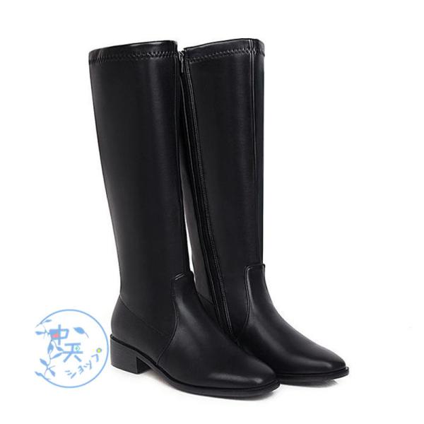 ロングブーツ レディース秋冬 ロングブーツ大きいサイズブーツ黒ミドル  
