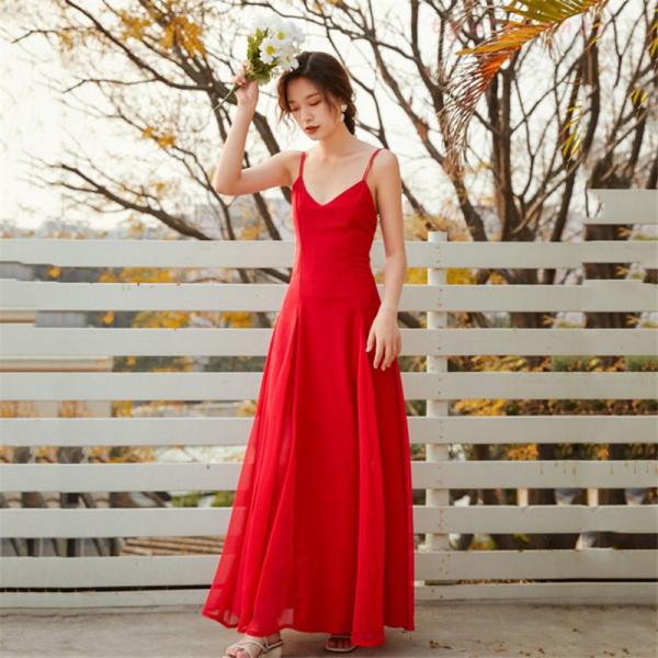 Qoo10] MRNEARLY キャミソールワンピース赤白無地シフォンァ