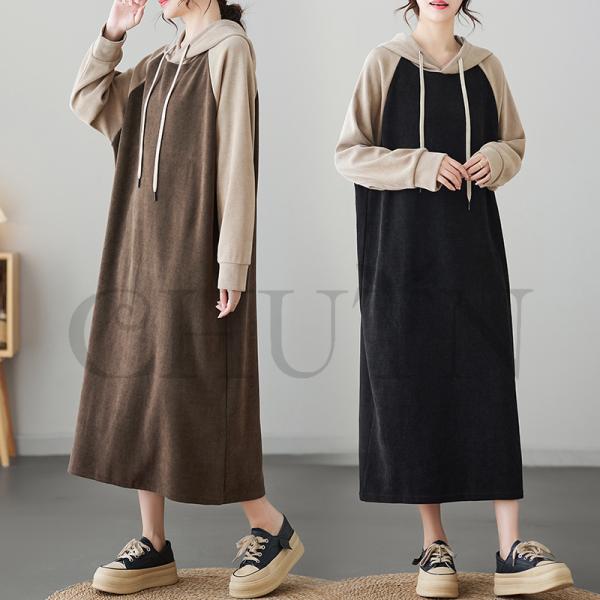 春パーカーワンピースロングパーカーワンピース40代マキシワンピース長袖 フードパーカーワンピース春服  おしゃれ シンプル キレイめ  50代ママ服秋冬服