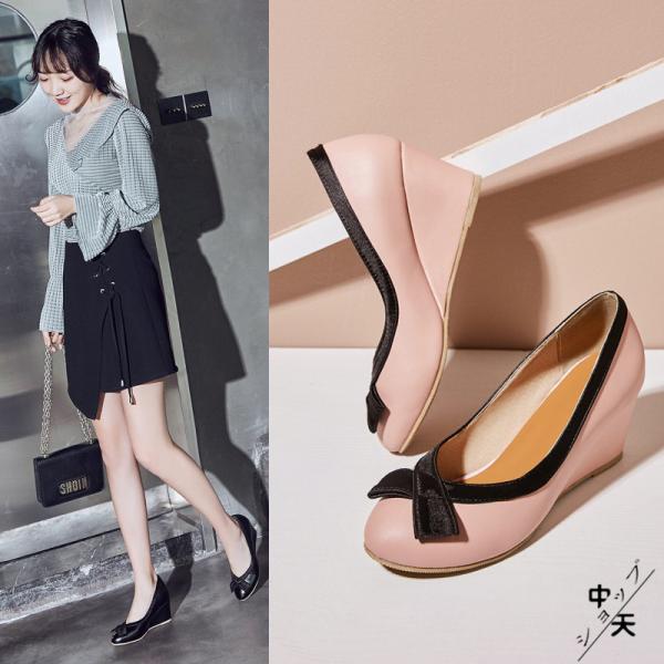 パンプス 歩きやすい レディース バイカラー ローカット ウェッジソールパンプス 大きいサイズ ボウタイ ラウンドトゥ オフィス 滑り止め エレガント 通勤 価格は安く