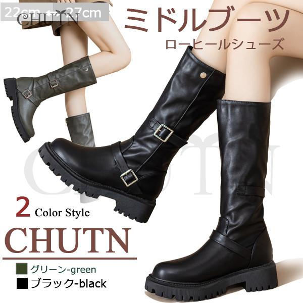 ロングブーツ レディース秋冬 ロングブーツ大きいサイズブーツ黒ミドル