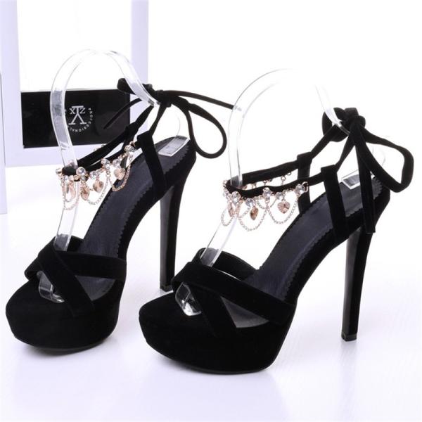 黒サンダルパンプスレディースパンプス大きいサイズストラップあり