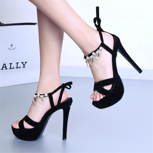 黒サンダルパンプスレディースパンプス大きいサイズストラップあり