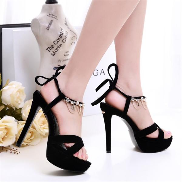 黒サンダルパンプスレディースパンプス大きいサイズストラップあり