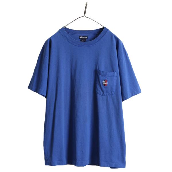 90s USA製 □ STUSSY ポケット付き 半袖 Tシャツ メンズ L / 紺タグ 90 
