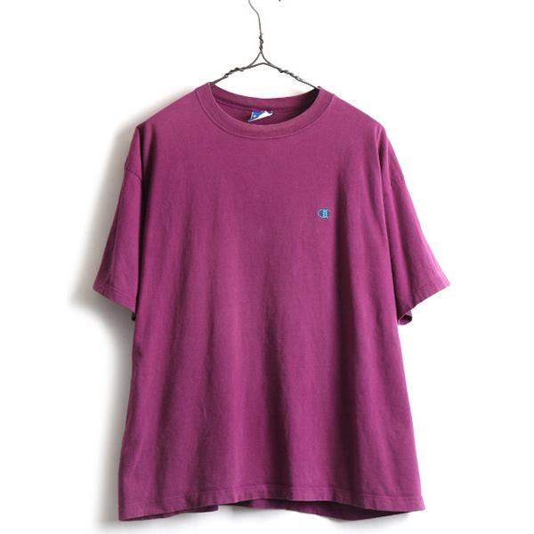 90s USA製 □ チャンピオン ワンポイント ロゴ 刺繍 半袖 Tシャツ