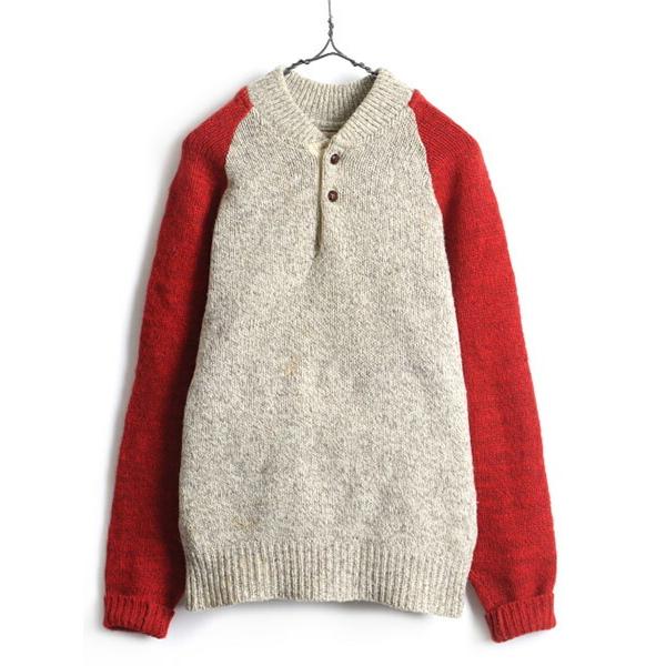 80 S ビンテージ Cabelas ヘンリーネック 2トーン 切替 長袖 ニット セーター メンズ L 古着 杢 アイボリー 赤 ラグラン カベラス F Fed17y21n12 Master Plan 通販 Yahoo ショッピング