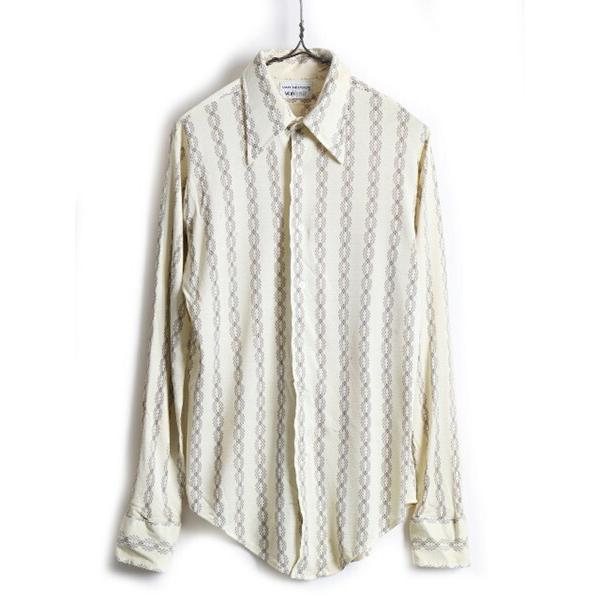 70s ビンテージ □ VAN HEUSEN VAN KNIT 総柄 長袖 シャツ ( 15 メンズ