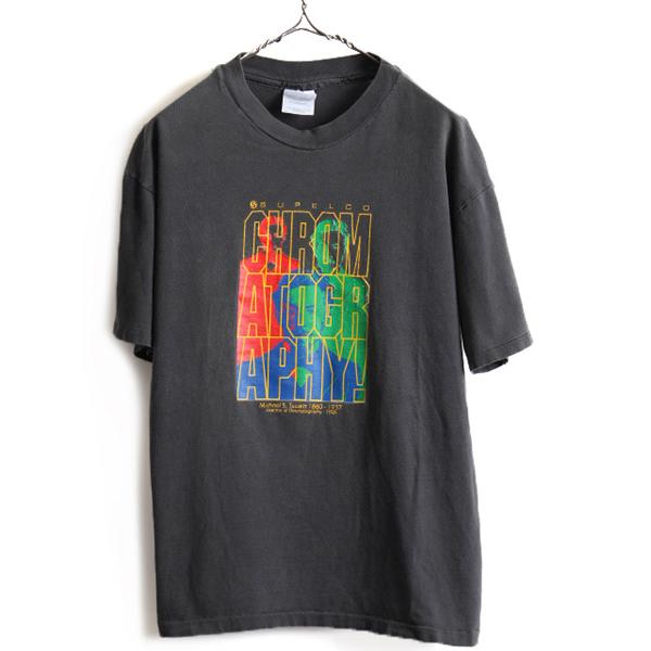 90s USA製 人気 黒 □ 偉人 アート プリント 半袖 Tシャツ ( メンズ L
