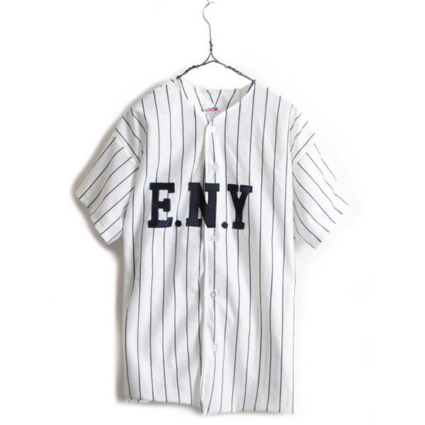 80s USA製 ビンテージ ■ Empire ストライプ 半袖 ベースボール シャツ ( 46 48 メンズ L XL 程) 古着 80年代  ゲームシャツ ユニフォーム