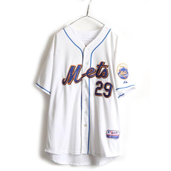 MLB オフィシャル ■ Majestic ニューヨーク メッツ 半袖 ベースボール シャツ ( 54 メンズ XL 程) 古着 ゲームシャツ  ユニフォーム 野球