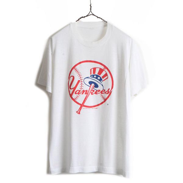 80s □ MLB オフィシャル ニューヨーク ヤンキース ロゴ プリント 半袖