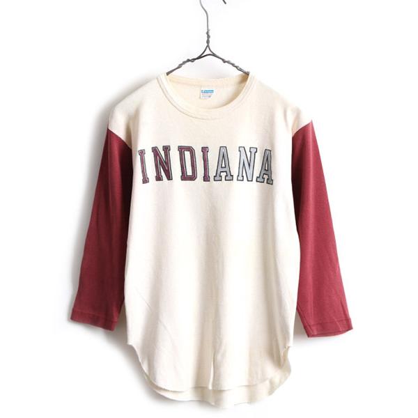 70s USA製 ビンテージ ■ Champion カレッジ プリント ベースボール Tシャツ ( M メンズ S 程) 古着 70年代 チャンピオン  バータグ 7分袖