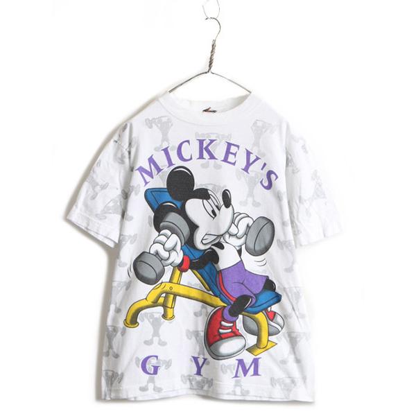 90s □ ディズニー ミッキー マウス 総柄 プリント 半袖 Tシャツ