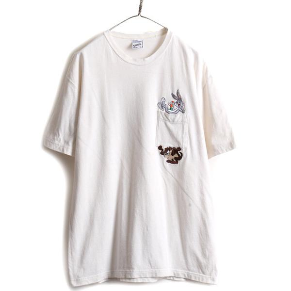 90s □ ワーナー ルーニー テューンズ 刺繍 半袖 Tシャツ ( メンズ 