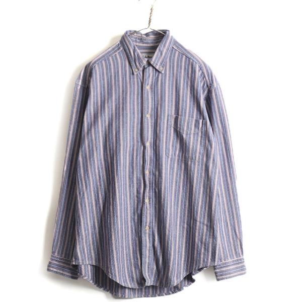 90s USA製 □ LLBEAN ストライプ 長袖 ボタンダウン シャツ ( メンズ L
