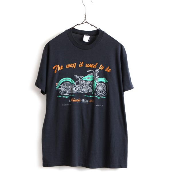 80s 人気 黒 □ ハーレー ダビットソン プリント 半袖 Tシャツ