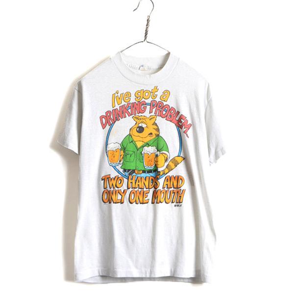 80s USA製 □ ビール キャラクター プリント 半袖 Tシャツ ( L メンズ