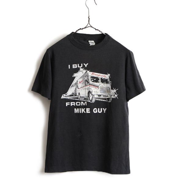 80s USA製 人気 黒 □ SNAP ON 企業物 両面 プリント 半袖 Tシャツ ( M 