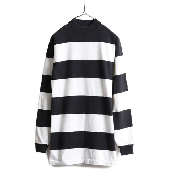 90s USA製 □ CROSS CREEK ボーダー モックネック 長袖 Tシャツ