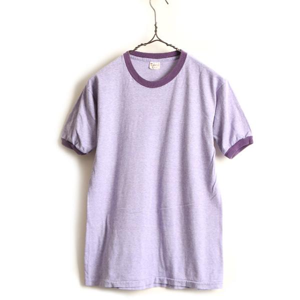 70s USA製 ビンテージ □ スプルース 無地 リンガー 半袖 Tシャツ ( M