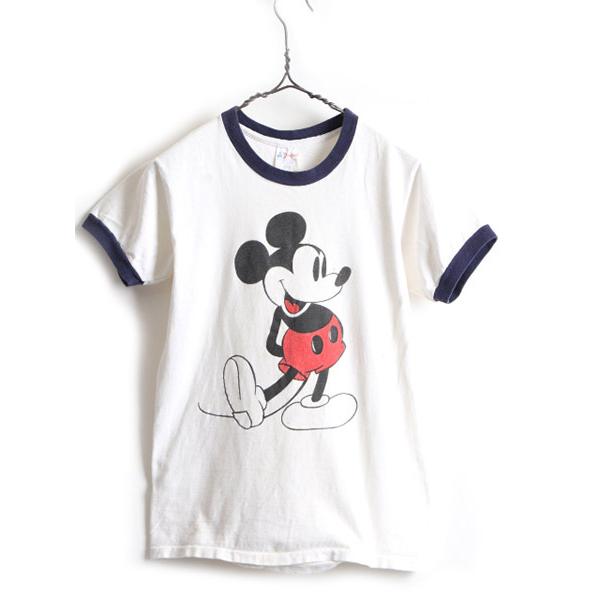 70s ビンテージ ■ ディズニー オフィシャル ミッキー プリント 半袖 リンガー Tシャツ ( S レディース メンズ XS 程) 古着 70年代  2トーン :k-jnd13y22n05:Master Plan - 通販 - Yahoo!ショッピング