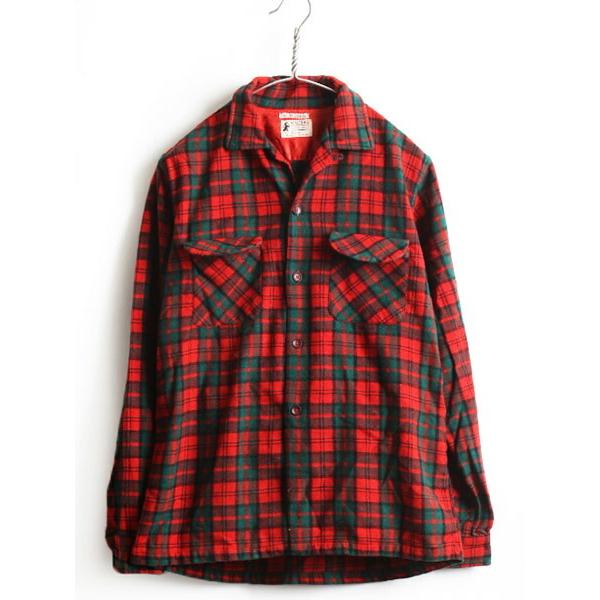 60's ビンテージ ■ SUPRE MACY Macy's オープンカラー ウール 混 長袖 シャツ ( 男性 メンズ M ) 古着 60年代  アメリカ製 開襟 長袖シャツ