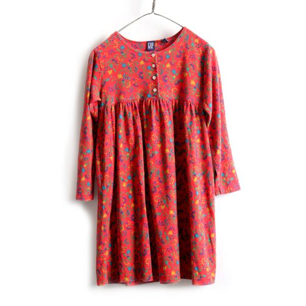 キッズ ☆ 90s GAP オールド ギャップ 花柄 コットン 長袖 チュニック 