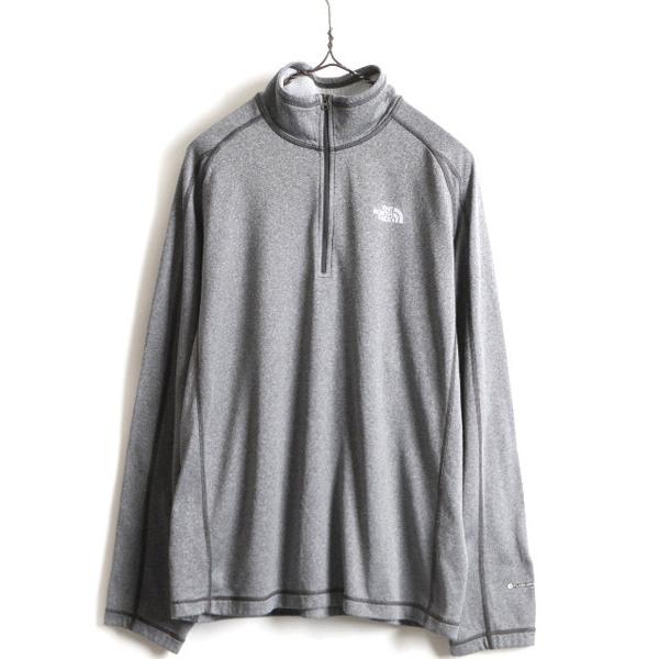 ■ ノースフェイス FLASHDRY ジップ ハイネック 長袖 フリース Tシャツ ( メンズ L ) 古着 The North Face ロンT  プルオーバー グレー 灰