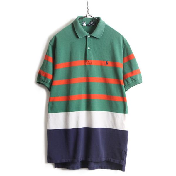 90s USA製 □ POLO ポロ ラルフローレン マルチカラー ボーダー 半袖