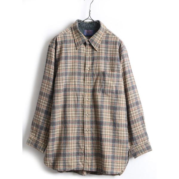 70s USA製 □ ペンドルトン チェック 長袖 ウール シャツ ( メンズ XL