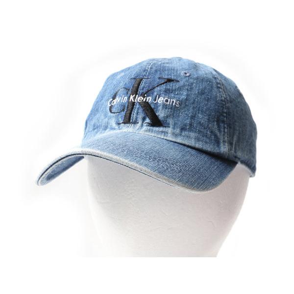 ビンテージ加工 90s オールド ■ CALVIN KLEIN CK ロゴ 刺繍 デニム ベースボール キャップ ( メンズ レディース ) 古着  カルバンクライン